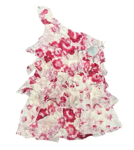 NEW Pearl Georgina Chapman Marchesa Ruffle One Shoulder Floral Mini Dress 8 NWT Pink