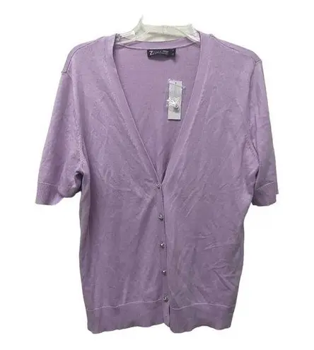 New York And Company NWT 7th Avenue Cardigan Sweater XL Purple Short Sleeve Knit
