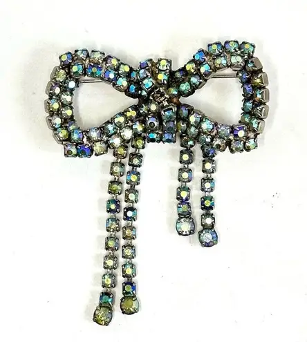 Vintage Blue 80’s  Rhinestone Cascading Bow Brooch