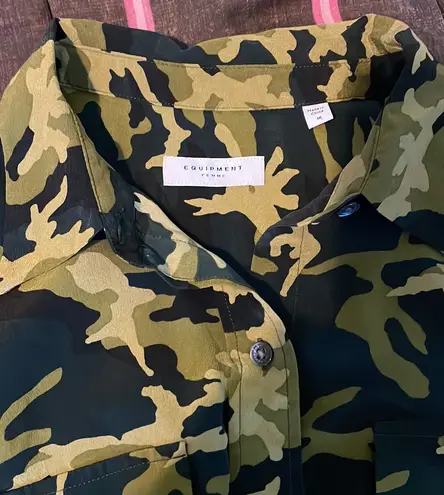 Equipment Scarab Camo Green Multi Slim Signature Silk Shirt