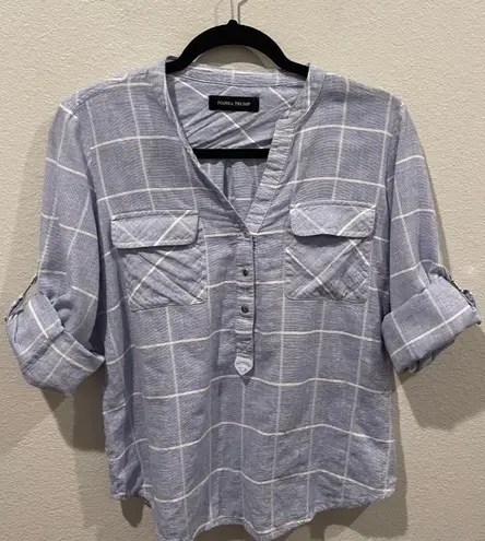 Ivanka Trump Blue White Plaid 3/4 Sleeve Blouse