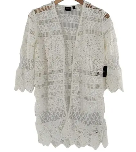 Rafaella NEW White Embroidered Lace Swim Cover-Up Cardigan Size Small