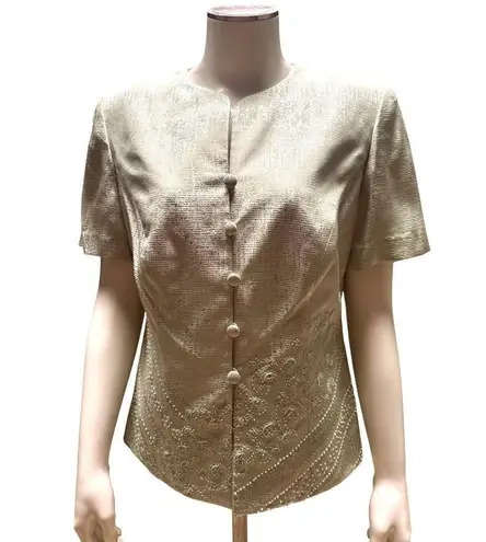 Papell Petites Vintage 90s 8P Sage Green Silk Beaded Skirt Suit Mother Bride