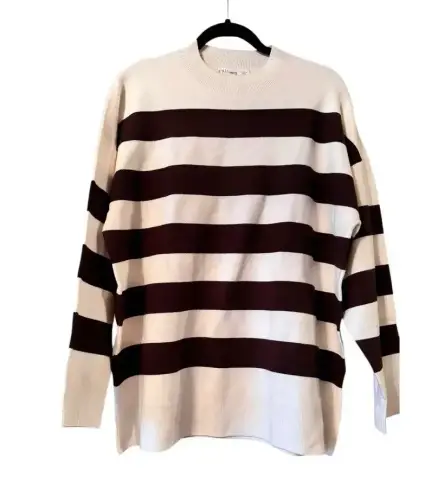 Mango  Brown/Cream stripe 100% Viscose pull over sweater preppy trending classic - Image 1