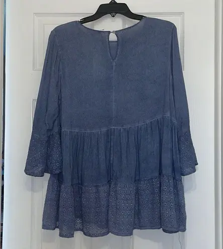 Crescent  Dusty Blue 3/4 Sleeve Ruffle Top, NWT