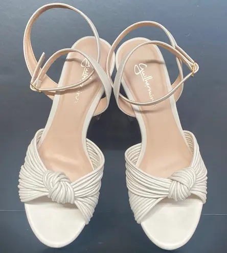 Anthropologie Guilhermina Leather Knotted Platform Heels Cream Silver Size 9