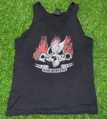 Y2K Skull Flame Rod Benders Tank Top Black Size L