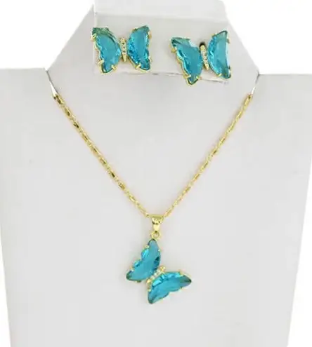 Gold Plated Black Butterfly Necklace Set