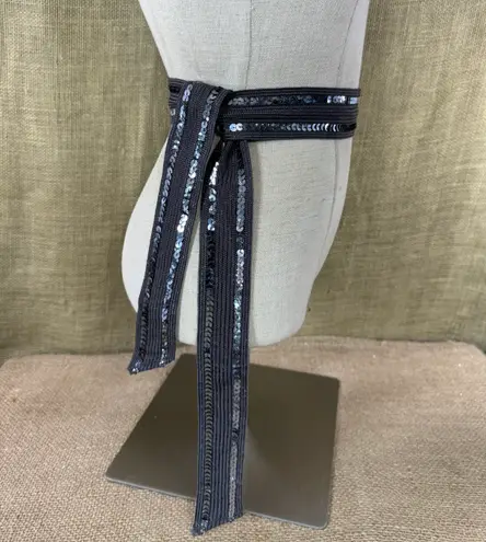 Women’s Gray Fabric Belt With Sequins That Ties 0