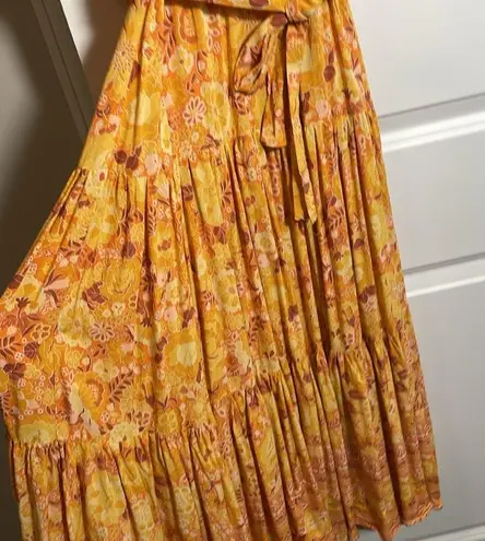 Petal and Pup  Orange Yellow Floral Flowy Bohemian Sunset Maxi Dress XS