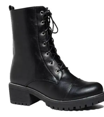 Refresh Black Lug Sole Mid Calf Combat Boot