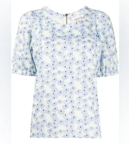 Cecilia Copenhagen Ema Blue Floral Print Women's Top Size M
