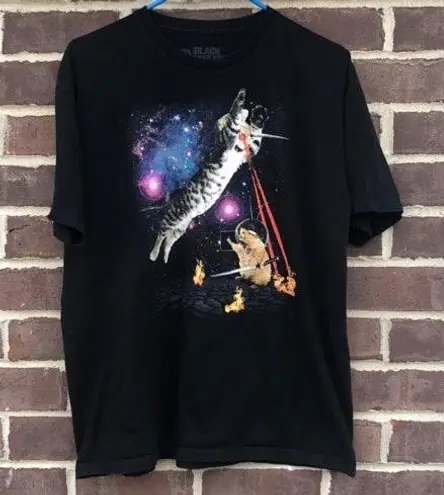 l*space Cat tee black matter by goodie two sleeves cat laser eyes in 