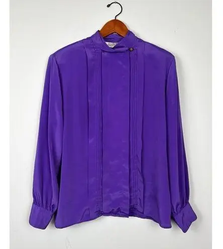 Josephine Chaus Vintage 90s Women Retro Royal Purple Secretary Blouse Size 12 Josephine