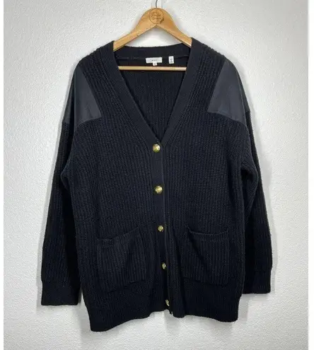 ALC Frank A.L.C. Smith Cardigan Sweater Small Black Lambswool Knit Shoulder Patch