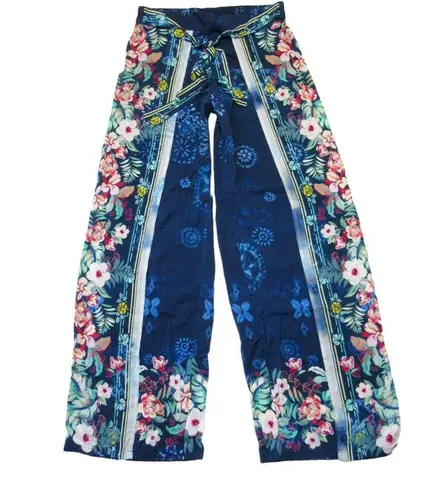 Johnny Was NWT Annia Pant in Blue Floral Lightweight Wrap Tie Wide Leg Pants XS