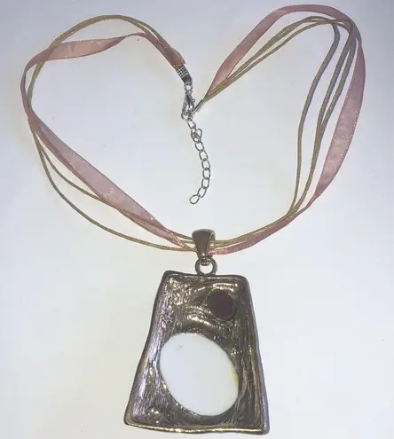 Brown and Cream Chunky Retro Boho Pendant Necklace