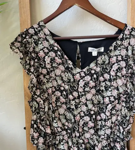 She + Sky Black Floral Playsuit Romper Size L