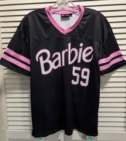 Barbie Black/Pink Short Sleeve Jersey Top Size Small V Neck Lined Mattel Graphic Pink