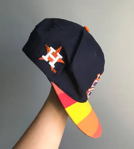 NAVY BLUE/ORANGE STRIPED HUSTON ASTROS SNAPBACK BASEBALL CAP HAT Orange