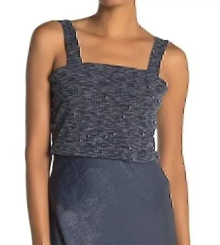 Bobeau NEW NWT Ribbed Marl Tank Navy Blue White Sleeveless Square Neck Top Small
