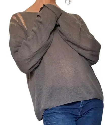 Vintage Havana Distressed Open Weave Gray Sweater Top