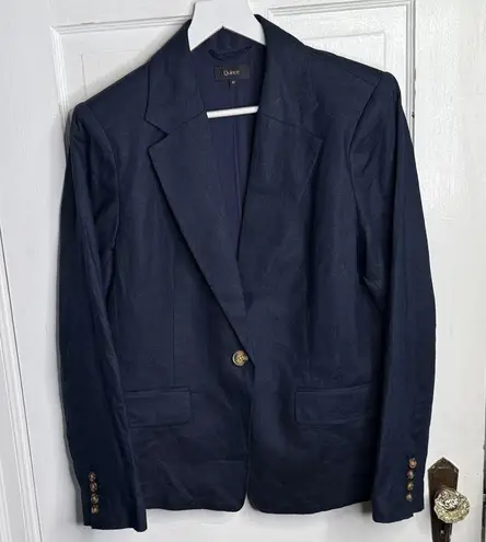 Quince European Linen Structure Blazer Navy Blue One Button W1938 Sz M
