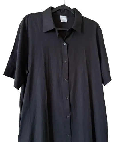 Nottibianche Short Sleeve Notch Collar Woven Linen Blend Button Dress SZ M NEW Black Size M
