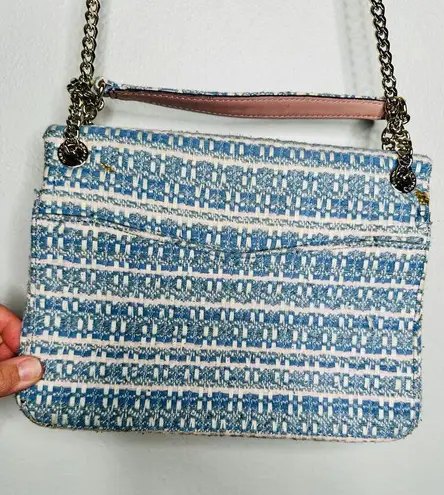 Sandro Paris Yza Blue White Tweed Gold Chain Crossbody Handle Shoulder Bag