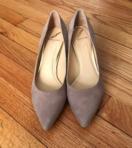 Brian Atwood Lilac Karina Suede Block Cage Pointed Pumps