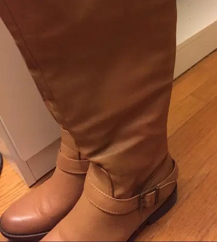 American Eagle Tan Double Buckle Full Zip Up Leather Riding Boots