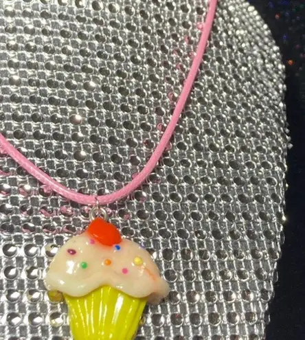 Cupcake Necklace Pink Choker Roleplay Costume Girls Lolita Scene Alt Egirl Y2K