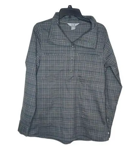 Mountain Hardwear  Women's Top Pullover Flannel 1/4 Button Down Green Blue Medium