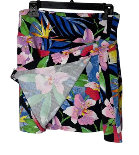 IBKUL Womens Rio Print aux Wrap Golf Skort Tropical Print Black Size L Vacation Size L