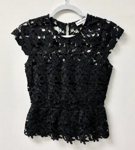 Karina Grimaldi Hanna Lace Crochet Scalloped Trim Blouse Top Black Women's XS