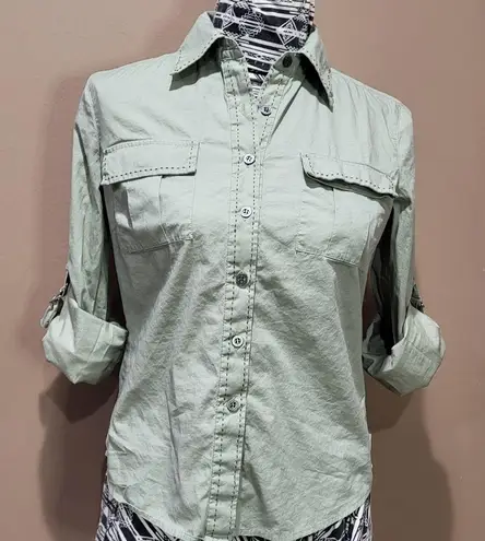Calvin Klein Jeans *5/$25 Sale* Green Buckle Sleeve Button Down Top sz S