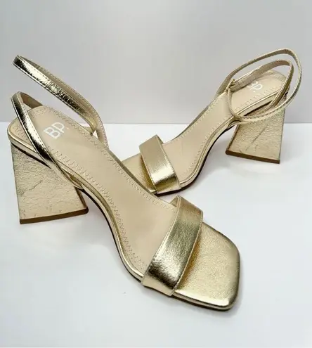 BP  Sandals Womens Size 5 Gold Parker Ankle Strap Chunky Triangular Heels