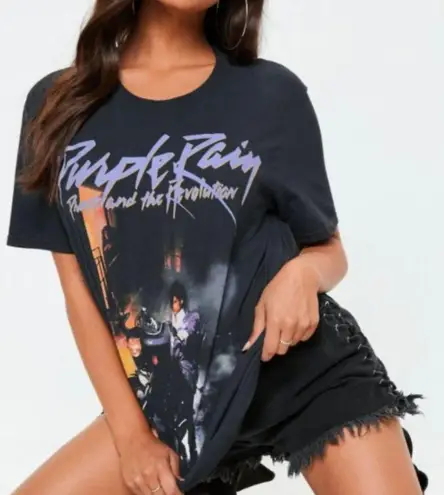 PRINCE Black Purple Rain Prince And The Revolution Short Sleeve Graphic Band Tee Size L