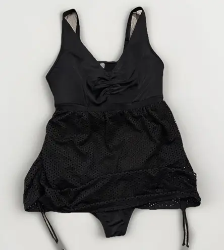 Cacique SWIM BY DRESS SWIMSUIT PLUS Size 20BLACK Mesh Crochet ONE PIECE Beach