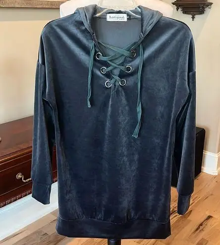 Oversized Velour Tunic Top Charcoal Gray Womens Small Hoodie Pullover