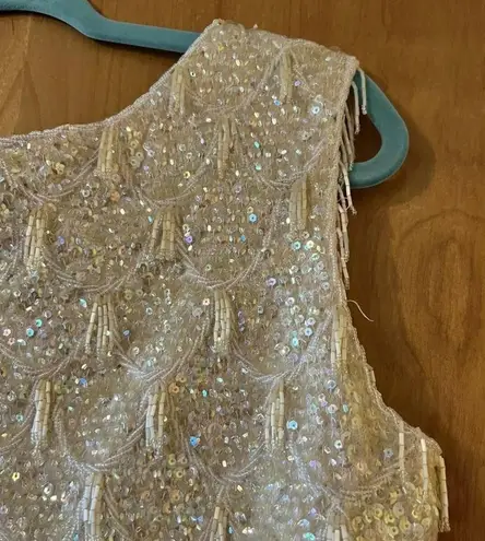 Kenzar Hong Kong Flapper Sleeveless Top Sequins Vintage Beaded Tassels Size 36