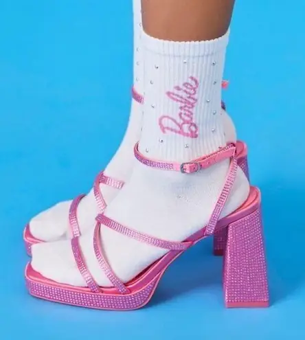 Barbie NWT x Forever 21 Rhinestone Bling Strappy Platform Sandal Heels Pink 6