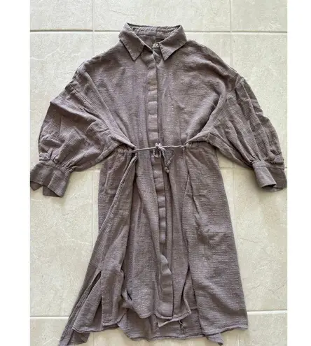 VEUX ETRE Womens Size Large Brown Shimmer Tie Dress 3/4 Sleeve Resortwear Luxury