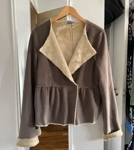 ALYSI Taupe Brown Suede Faux Fur Cropped Wrap Jacket Size 4