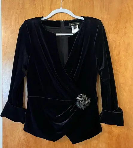 Tadashi Shoji Black Velvet Blazer Jacket Designer Full Back Zipper Party Large