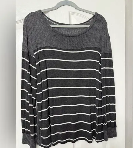 Hazel Women's Size XL Charcoal Grey Striped Waffle Knit Lightweight Sweater Top Gray