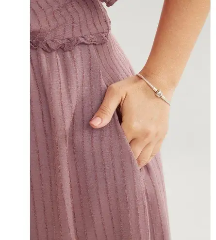 Bloomchic Solid Striped Notched Ties Up Pocket Flutter Maxi Dress Pink 18