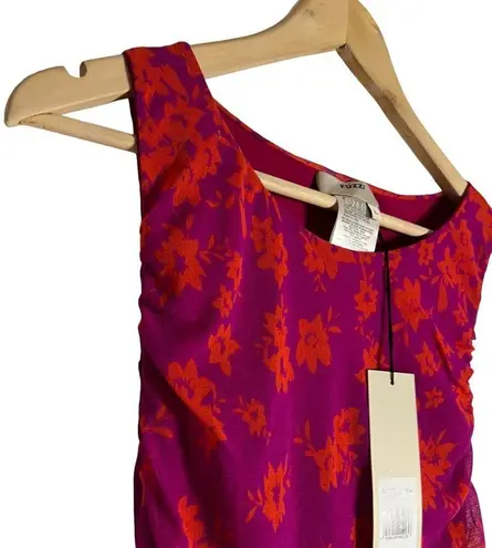 Fuzzi Azalea Red Pink Floral Print Ruched Sleeveless Maxi Dress Size Large