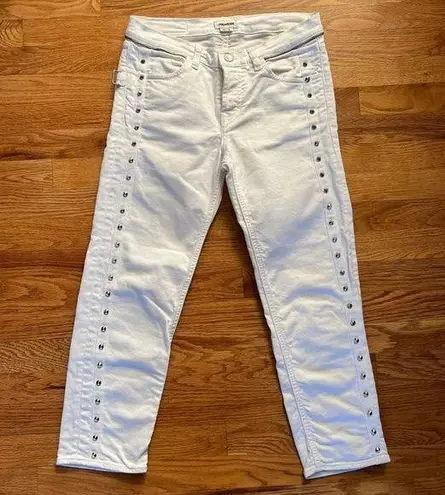 Zadig & Voltaire EUC Stud Jeans Women 26 White Elios Spikes Boyfriend Crop