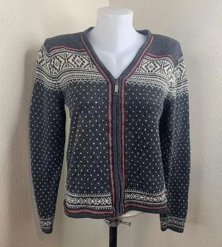 Woolrich Full Zip Ramie Cotton Nordic Fair Isle Sweater Women’s Sz S Gray Red